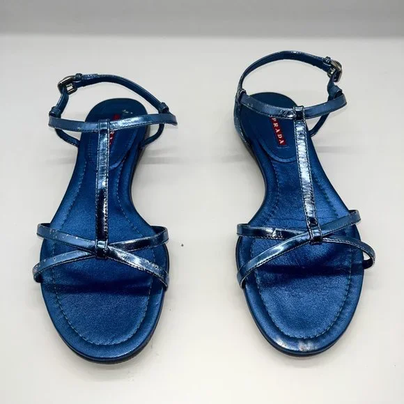 Prada Blue Metallic Sandals Size 7.5 - Picture 7 of 10